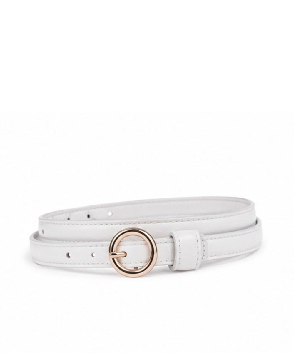 Kollie More White Adjustable Skinny Belt Gold Circle Buckle NWT